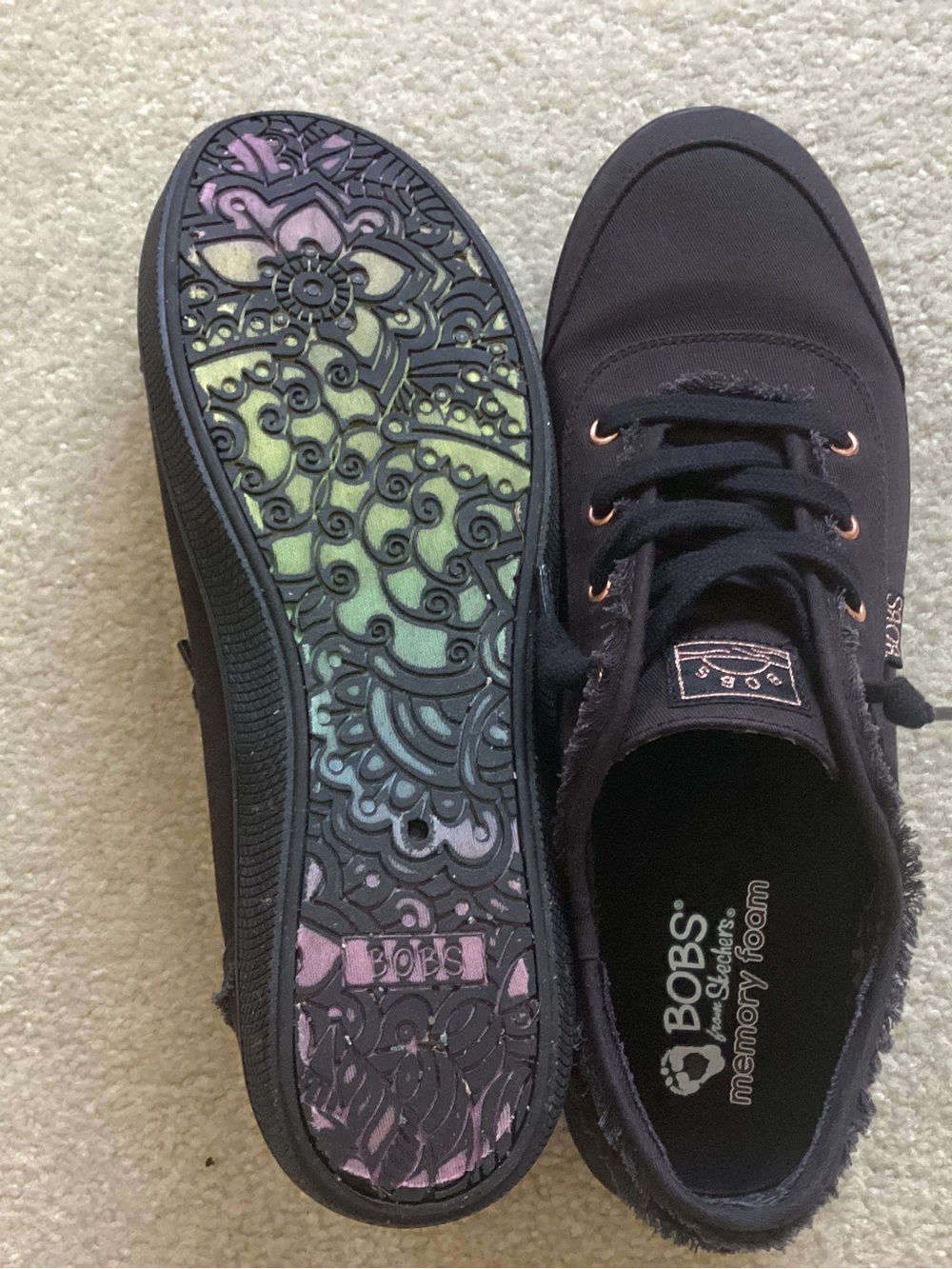 BOBS from Skechers Black Canvas Slip-On Sneakers with Multicolor Floral Outsole